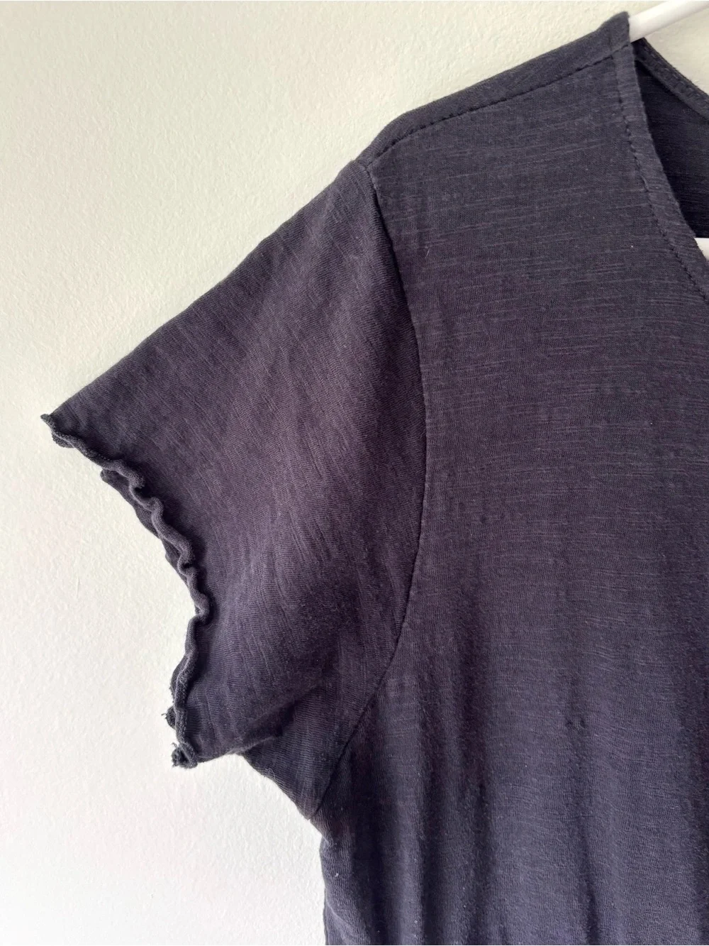 Natural Life Black Midi Dress Short Sleeves Raw Hem Cottagecore Milkmaid Cotton